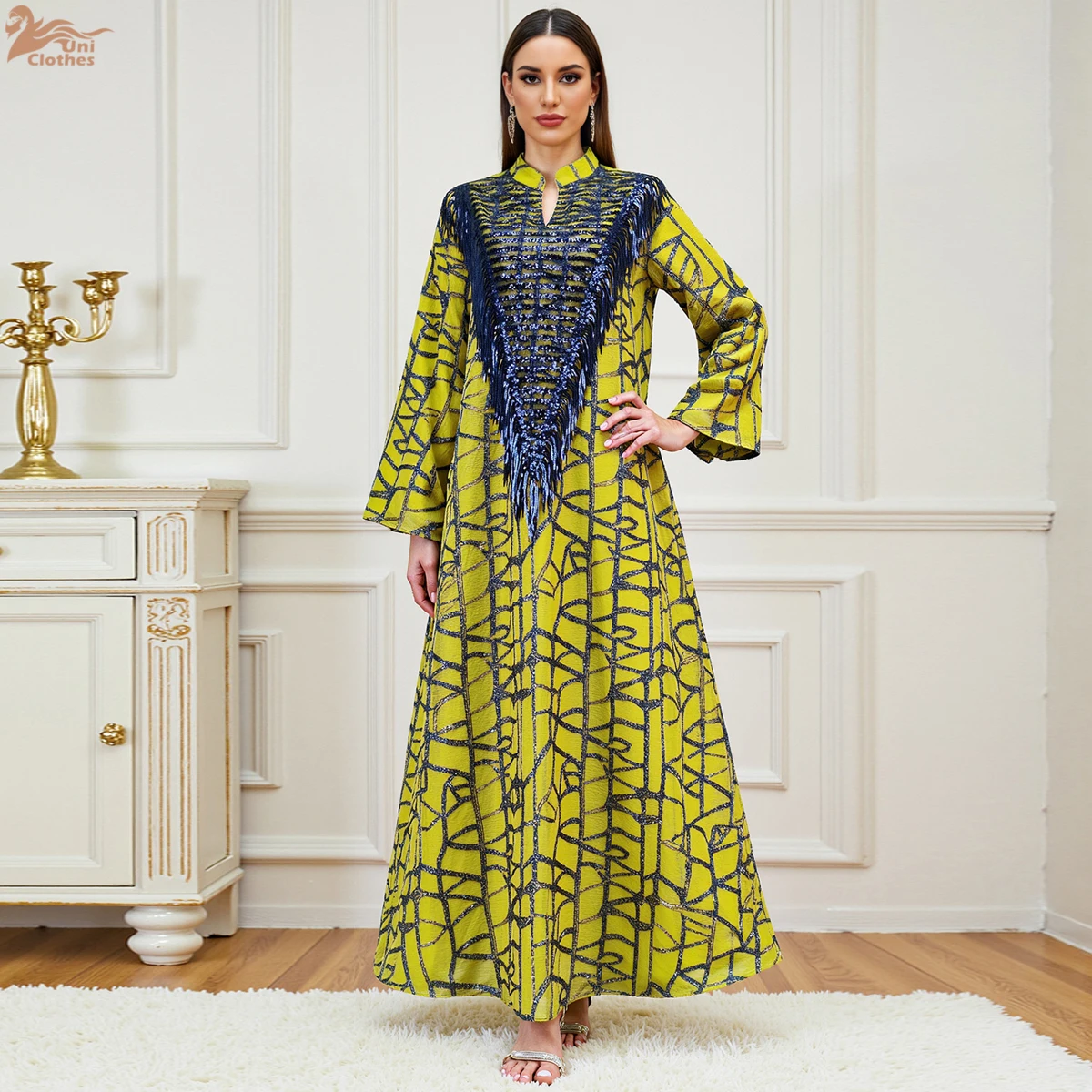 

Zahraa New Embroidery Maxi Dresses Morocco Luxury Woman Evening Dress Long Sleeve Tassel Decoration Kaftan 2026