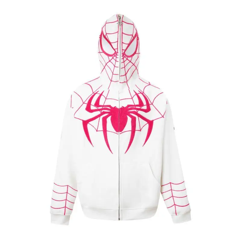 Funny Cartoon Web Spider Printed Zip Up Hoodie Hip Hop Mens Teenage Sweatshirt Coats Loose Oversized Kawaii Clothes Harajuku Top