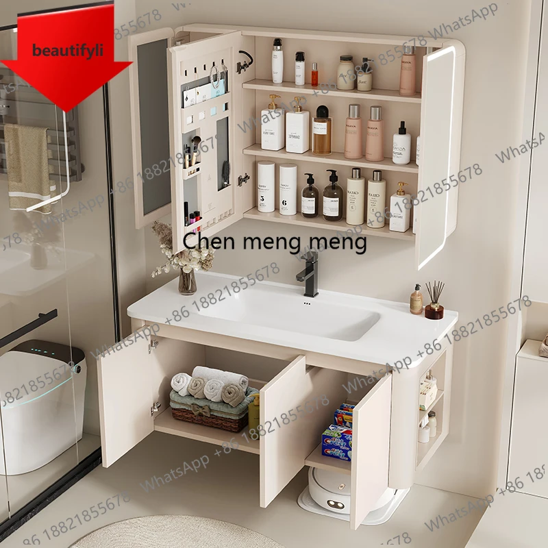 a50 Storage Organized Bathroom Cabinet Led Light Makeup Mirror Bathroom Cabinet Closet Luxury Meuble Salle De Bain Home Furnitur