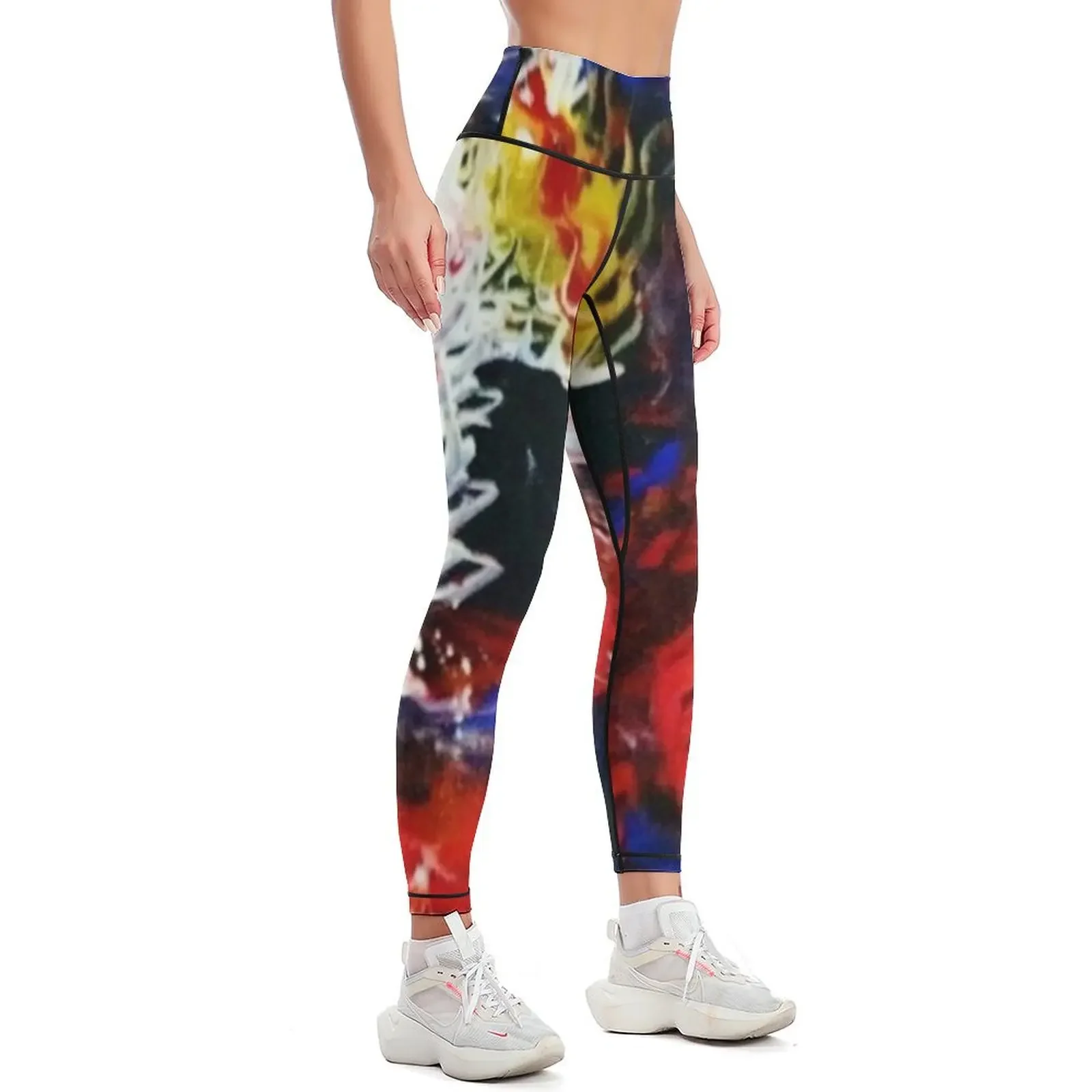 Joy abstract acrylic painting, red, blue, white, black, yellow Leggings Golf wear Legging sexy woman Womens Leggings