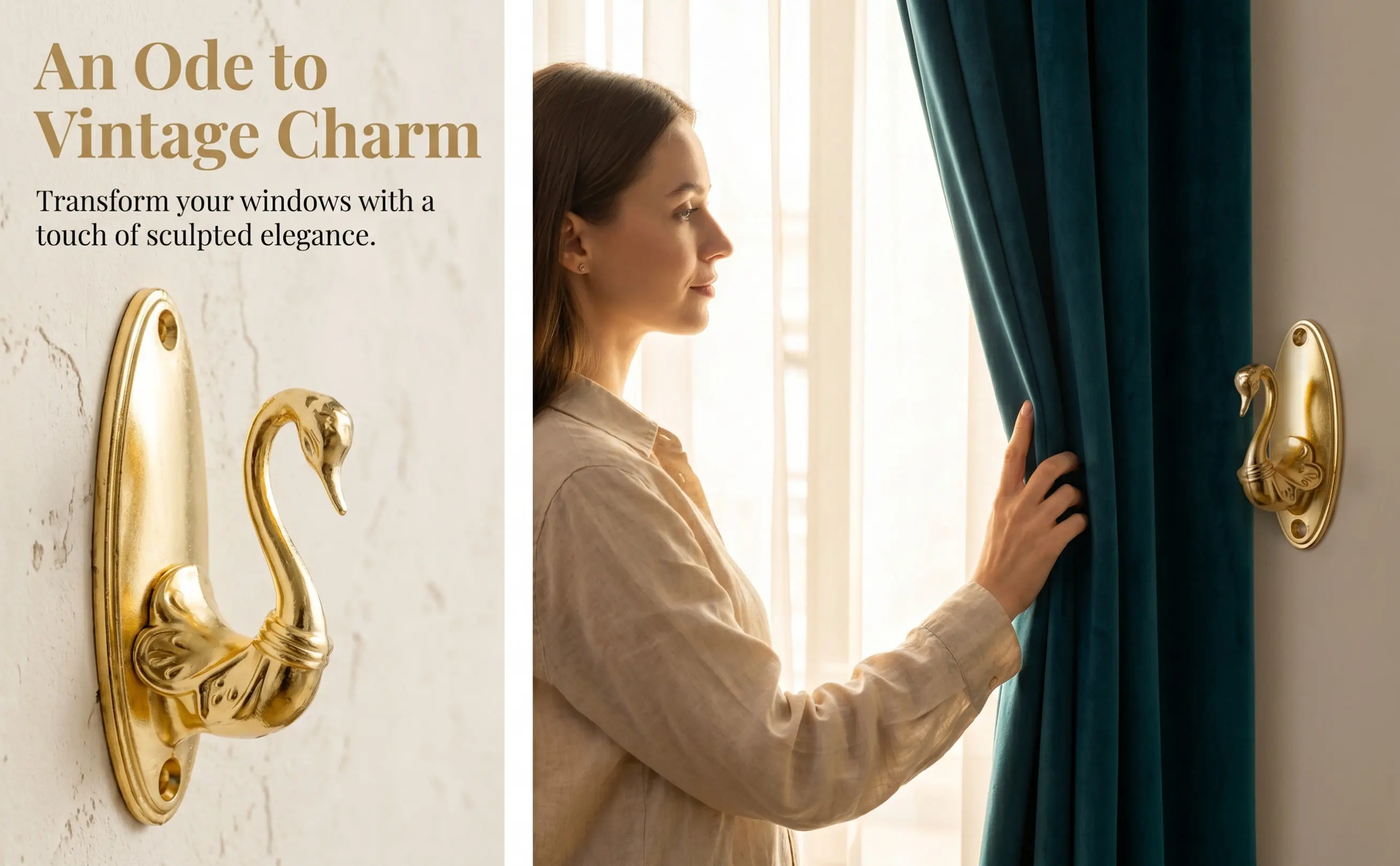 Golden Zinc Alloy Swan Curtain Tiebacks, 8.5x4 cm Decorative Drapery Holdbacks for Living Room & Bedroom