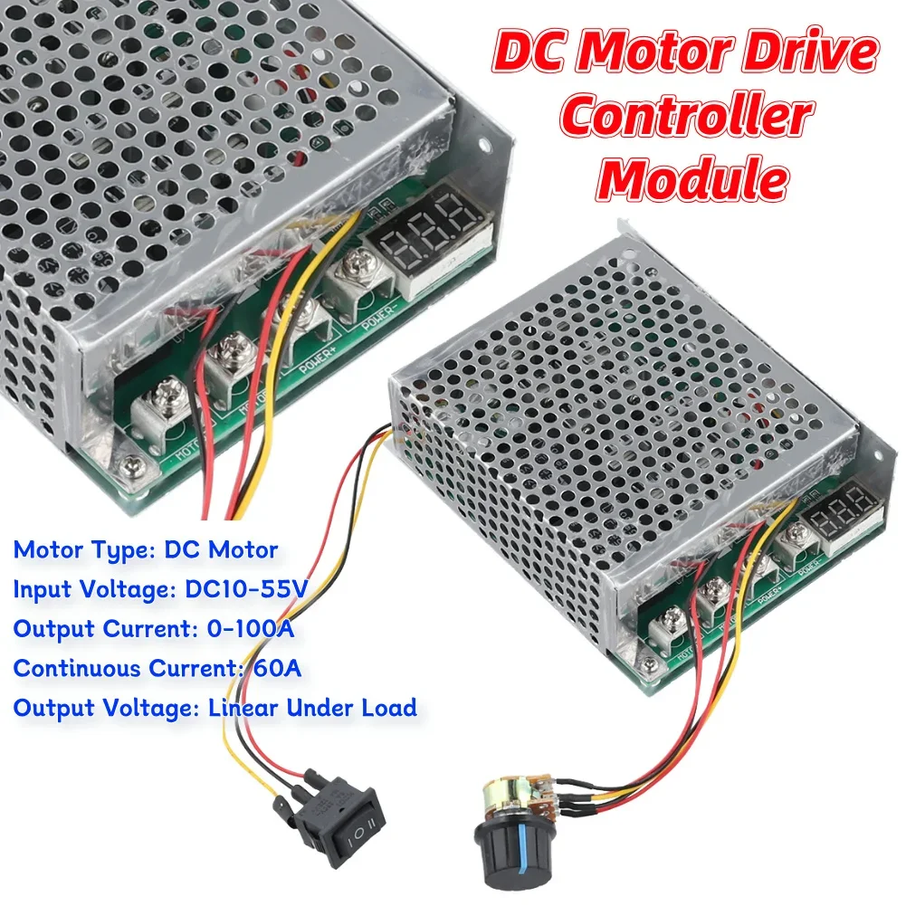 PWM DC Motor Speed Controller DC 10-55V Digital DC PWM Motor Governor 100A 12V 24V 48V Forward/Reverse Electronic Components