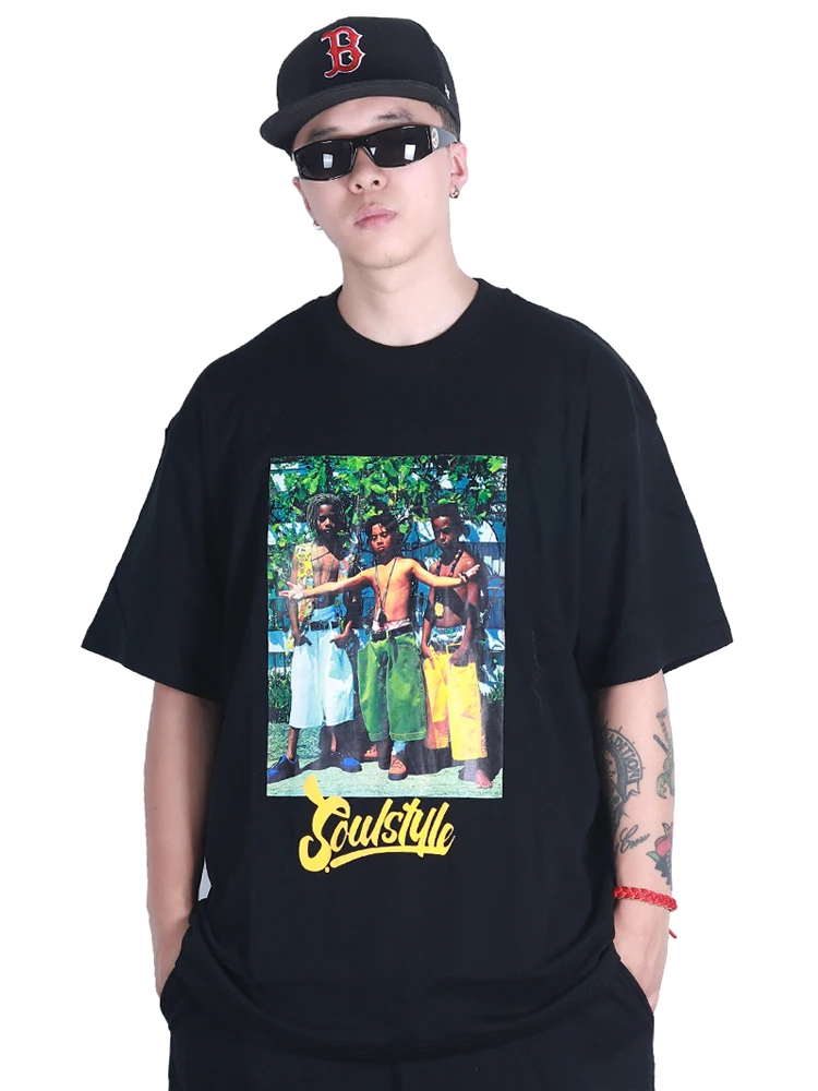 

SOULSTYLE American Street 80s Hip Hop Street Dance Loose Small Collar Bboy Short Sleeve T Shirt Casual Cotton Summer Top