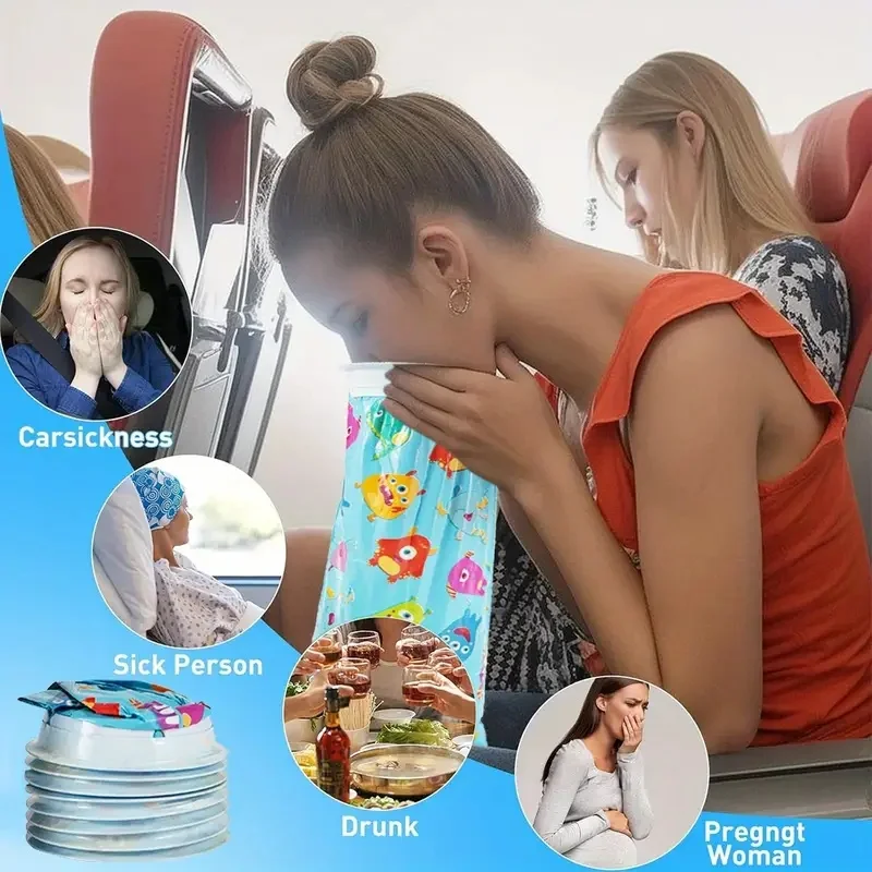 10 قطع من أكياس القيء التي يمكن التخلص منها بنمط عشوائي - أكياس قيء الطوارئ الأساسية المحمولة لمرض السيارة ودوض البحر، أنماط جميلة مختلفة، أكياس الغثيان لإزالة الروائح الكريهة، مثالية لجولات القيادة الذاتية والطائرات، والسفن، وأكياس القمامة الخارجية متعددة الأغراض