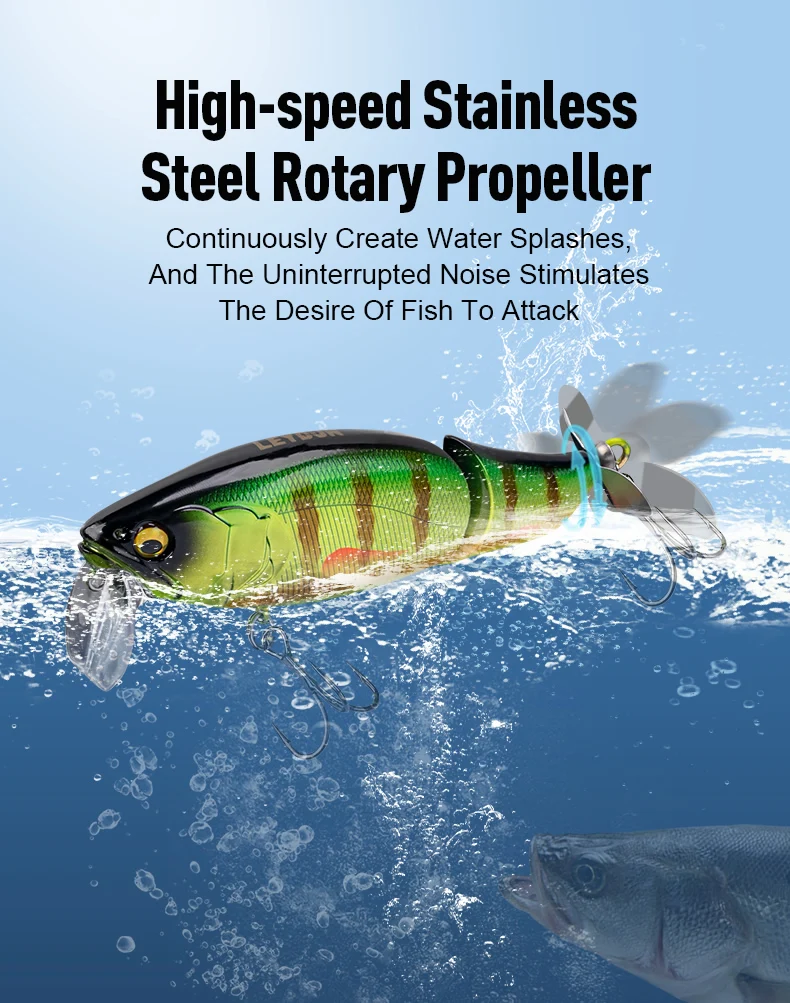 LEYDUN JACK Pro Minnow Angelköder Schwimmend mit Rotierendem Schwanz 105mm 28g Harte Köder Geräuschesystem Wobbler für Barsch und Hecht – Detail 3