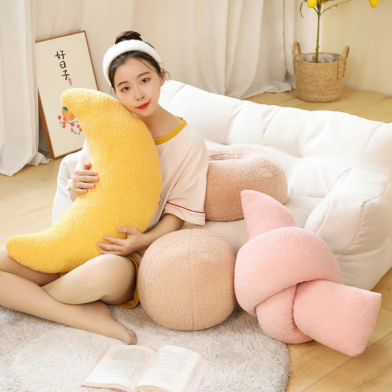 INS Popular Plush Yellow Moon Ball Shape Cushion Stuffed Donut Twist Bar Throw Pillow Home Decoration Room Pillow Birthday Gift