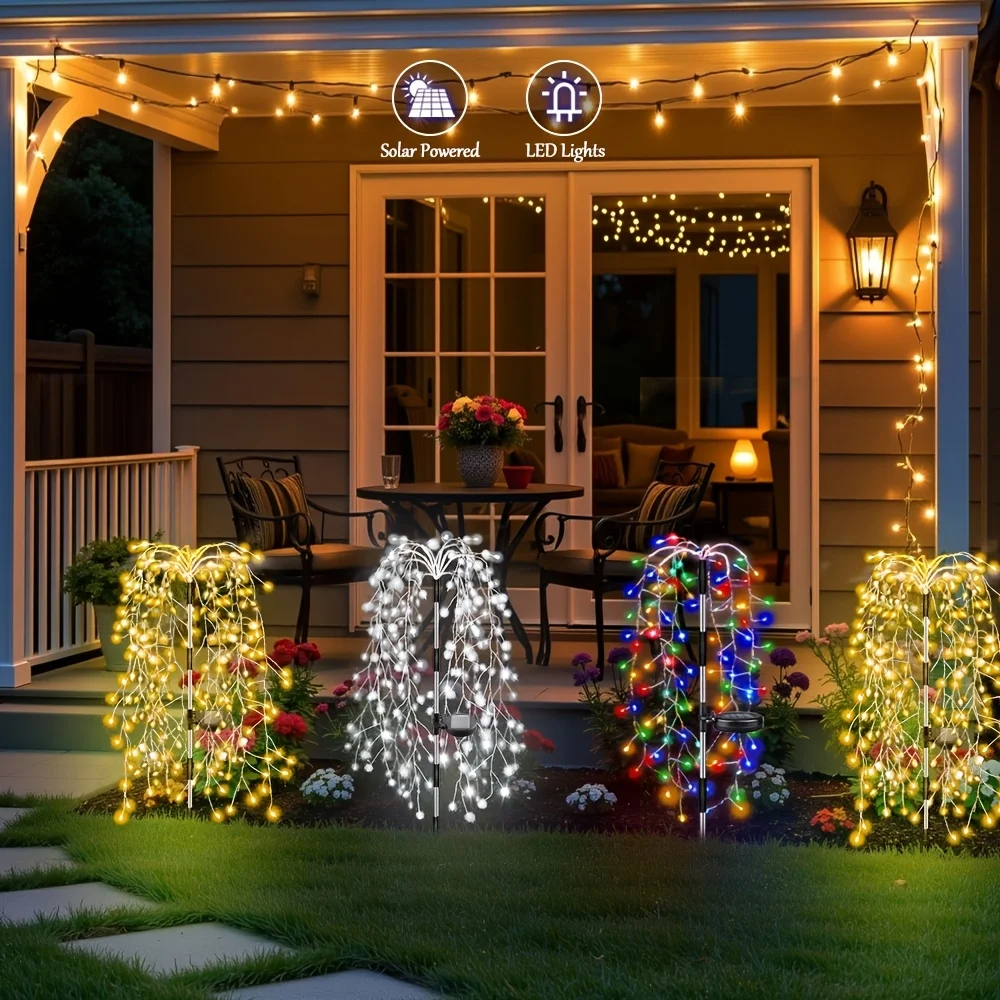 Solar Garden Lamp Outdoor 120 LEDS Solar Firework Lights Waterproof 8 Modes Fairy Swaying Tree Decor for Yard Patio Christmas