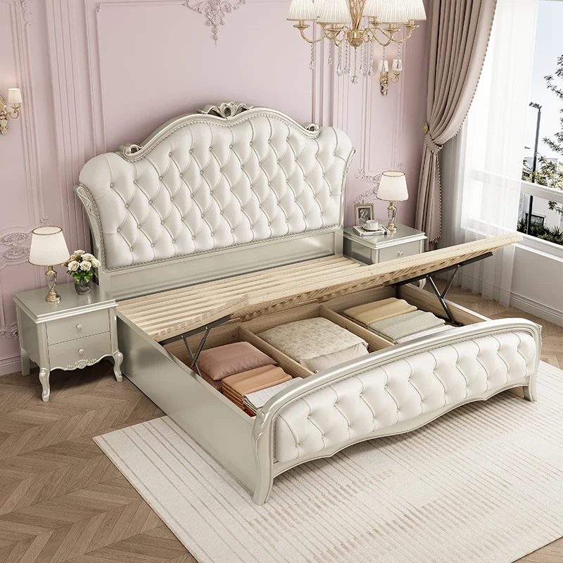 Multifunctional American Double Bed European Minimalist Luxury Storage Double Bed Full Size Modern Camas De Dormitorio Furniture