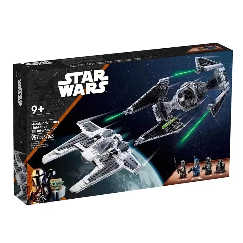 MINISO Disney 2024 New Fighter Plane Model Toy, Fighter vs TIE Interceptor 75348 Building Blocks Set, Fans to Make and Display