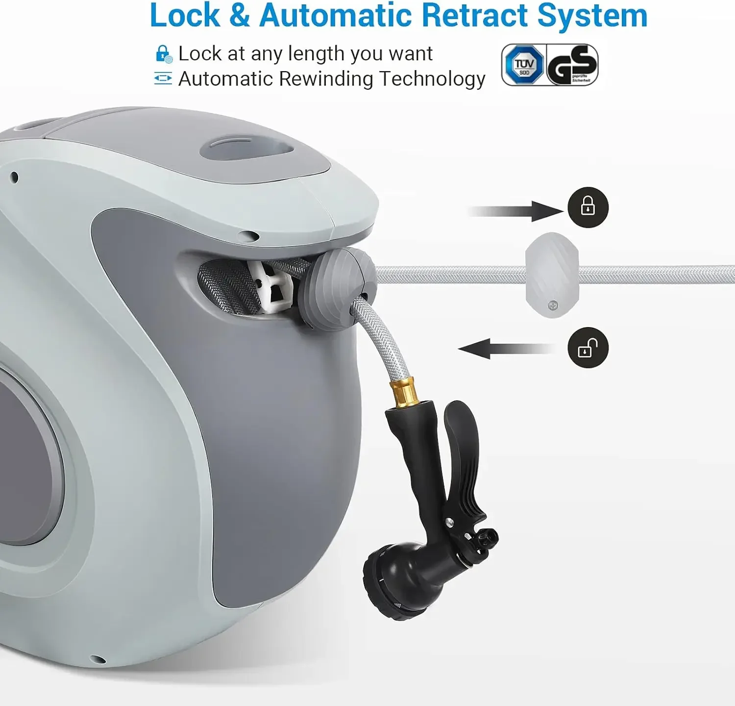 Retractable Garden Hose Reel with Wall Mount 1/2