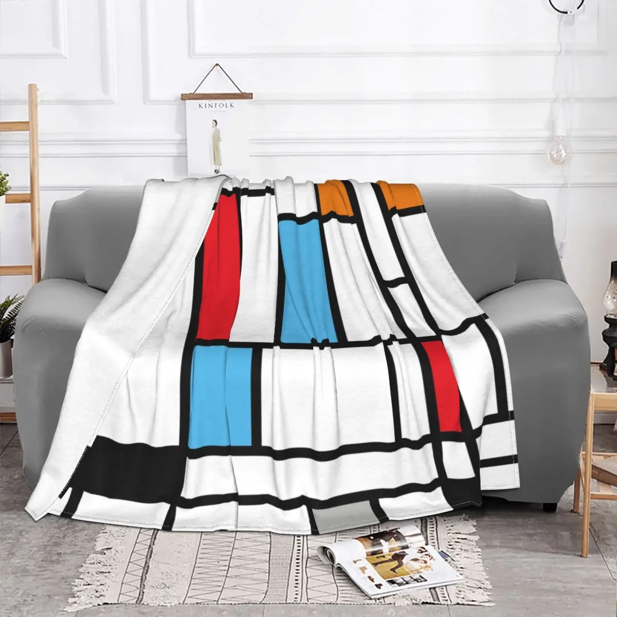 Piet Mondrian Minimalist De Stijl Blanket Warm Fleece Soft Flannel Modern Art Museum Throw Blankets for Bedroom Sofa Outdoor