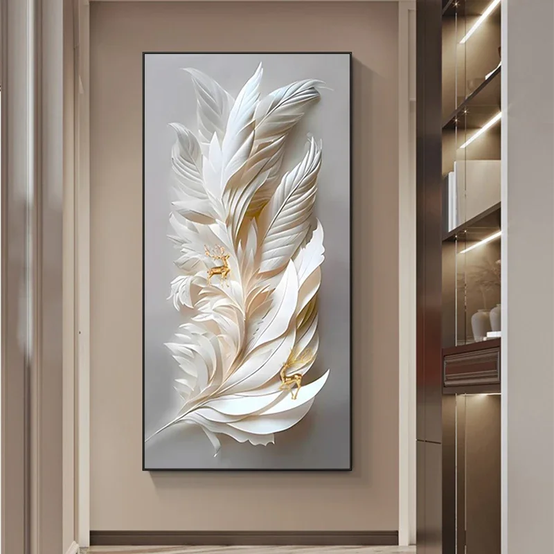 مدخل الشرفة غرفة المعيشة الجدار الديكور اللوحة ريشة فورتشن الغزلان لوحات معلقة بهو عن بعد يعتم أضواء جدارية LED #4