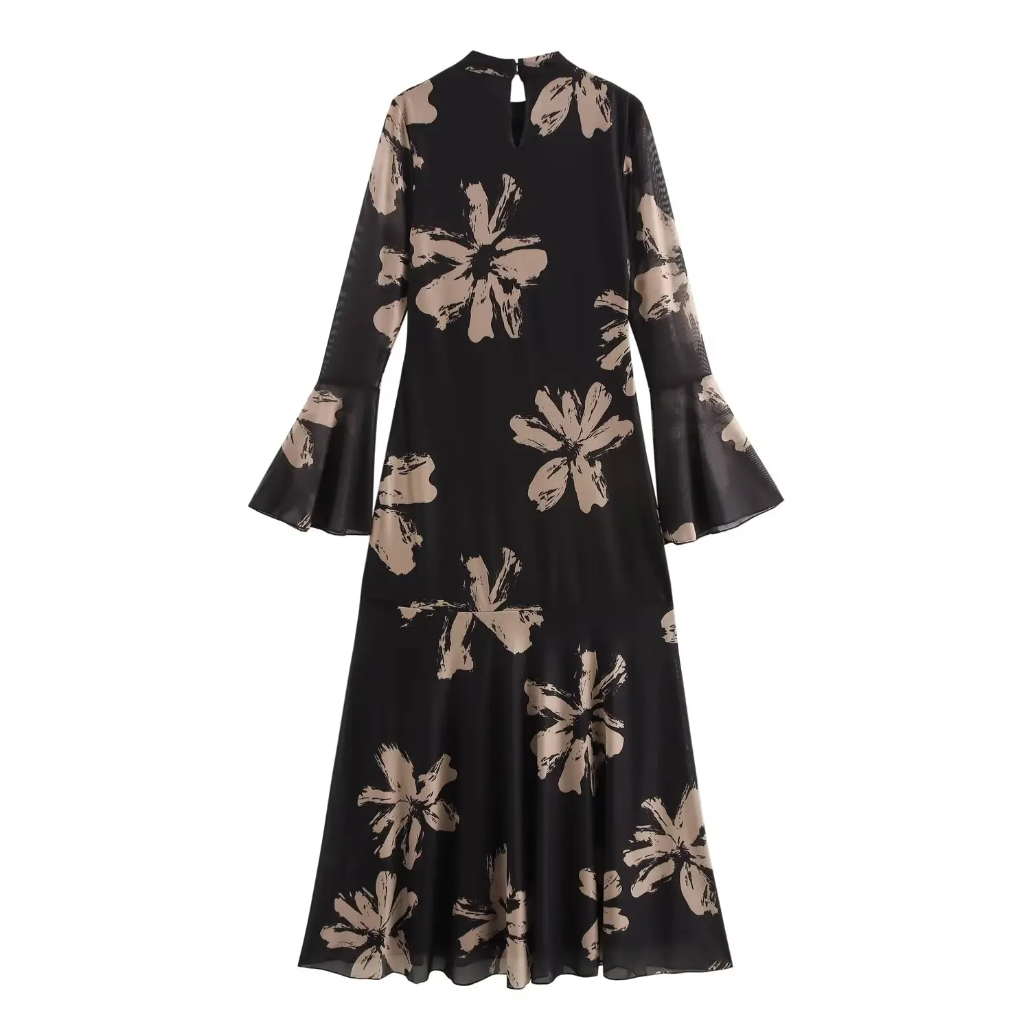 ZAB Autunno Nuove donne Faion Design Slim Fit Bell Sve Stampa Lungo Dr Versatile Sli Europeo Sle Fibra di poliestere