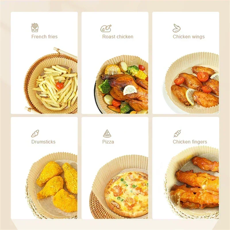 2026 50pcs Air Frying Pan Disposable Wood Pulp Parchment Paper Cheese Cake Pad Air Frying Pan Baking Paper Accessories