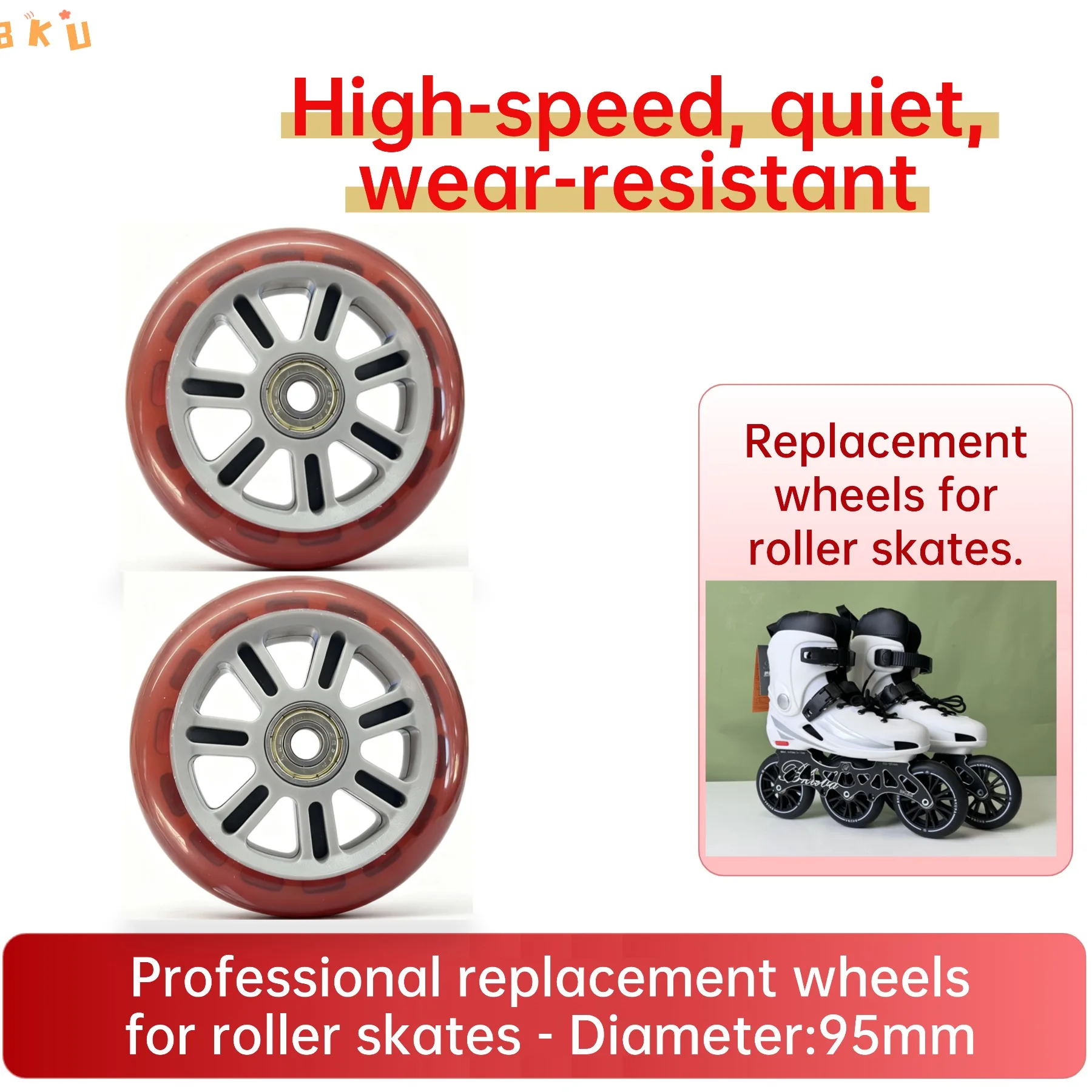 95mm PU Wheels 2-Pack with Bearings - Universal for Inline Skates, Kick Scooters & Strollers