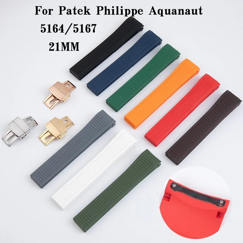 Watch Strap for Patek Philippe Aquanaut Series 5164/5167 21mm Waterproof Anti-Dust Rubber Watchband Silicone Bracelet