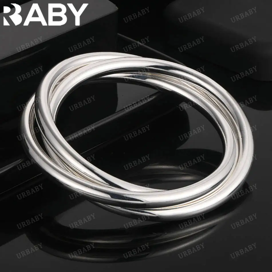 

URBABY 925 Sterling Silver Design triple Overlapping Bangle For Women Charm Trend Birthday Gifts Fashion Party Fine Jewelry