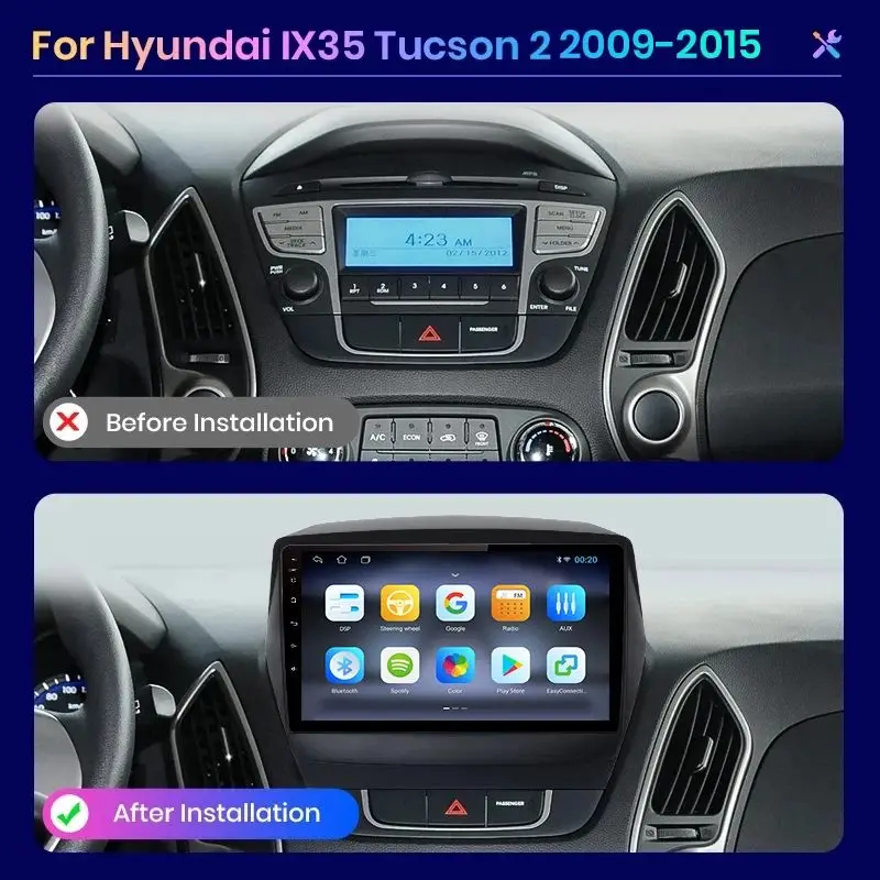 For Hyundai Tucson 2 ix35 2009 - 2015 Wireless CarPlay Apple Android Auto Car Radio GPS RDS WiFi BT 4G 8 Core Multimedia Stereo