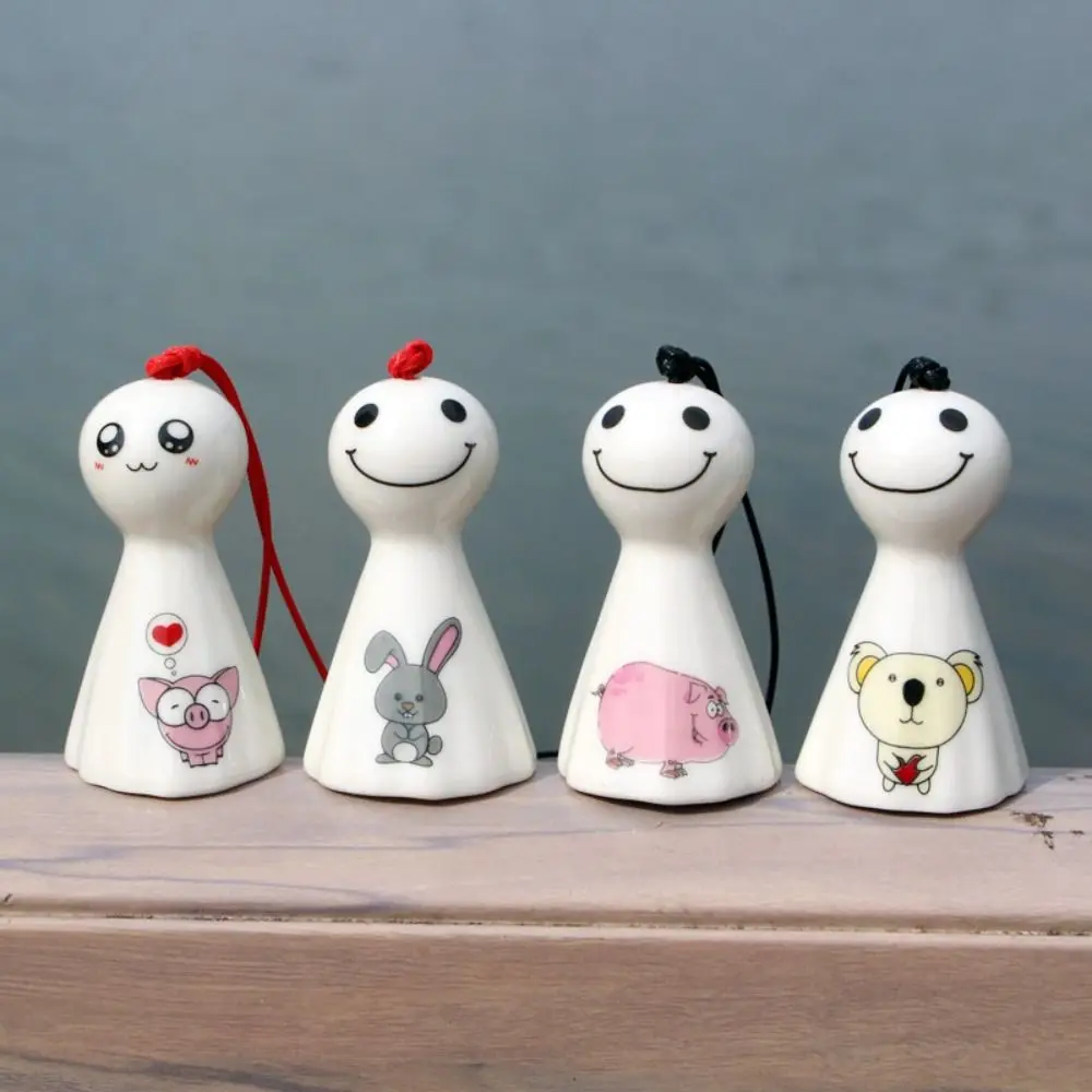 Cartoon Sunny Wind Chimes Cute Japanese Smile Wind Chimes Antique Handmade Hanging Porcelain Wind Chimes
