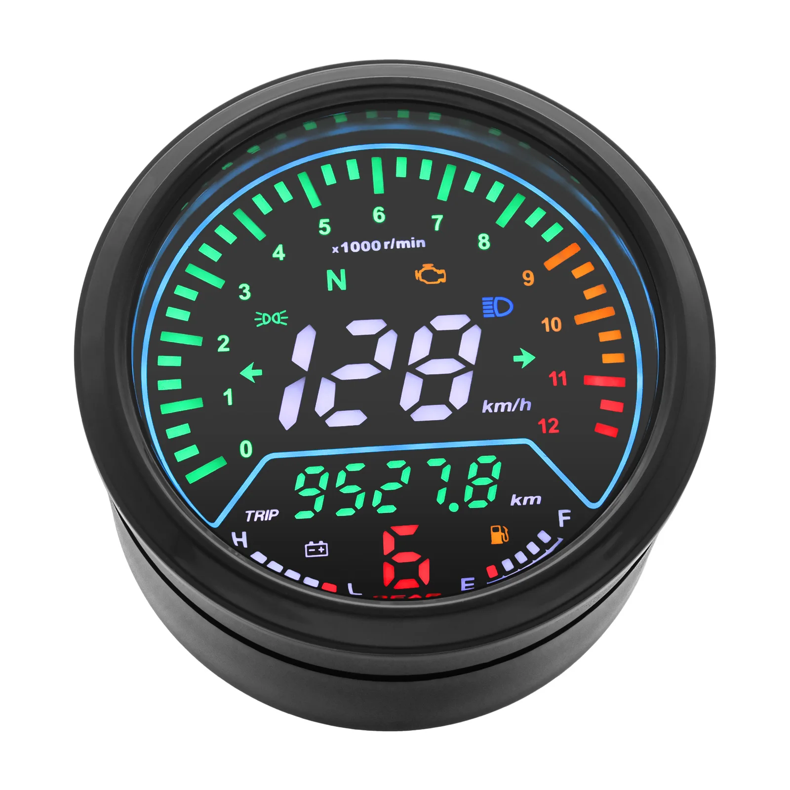 12000rpm Speedometer LED Electronics Motorcycle RPM Meter Odometer Tachometer Voltmeter Fuel Gauge High Beam with Speed Sensor