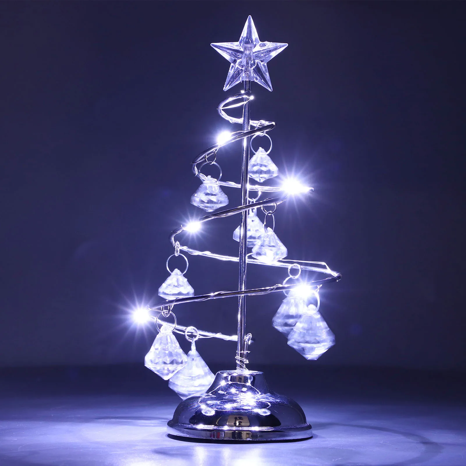 

LED Christmas Tree Lamp Small Crystal Decorative Iron Tree Night Light Ornament For Gift Silver White Light