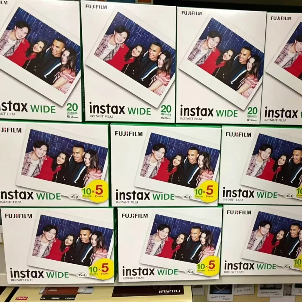 Filme Fujifilm Instax Wide para Câmeras Instantâneas Fuji 210 300 400 Link Wide, 10/100 Folhas, Borda Preta/Papel com Borda Branca