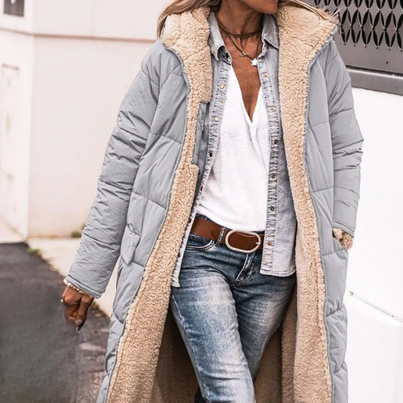 Autumn and Winter Comfortable European and American Solid Color Hooded Cotton Clothes Long Sleeves Slim Cardigan Jacket Top