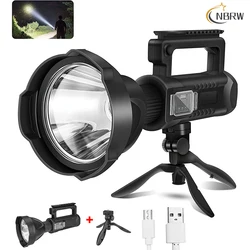 Projecteur LED Rechargeable, haute luminosité, lampe de poche avec 4 Modes, étanche IPX5, grand projecteur avec trépied