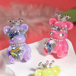 ST34 3D Crown Bear Acrylic Beads Cute Cartoon Bears Through Hole Beads DIY Mobile Phone Chain Beads Loose Bead