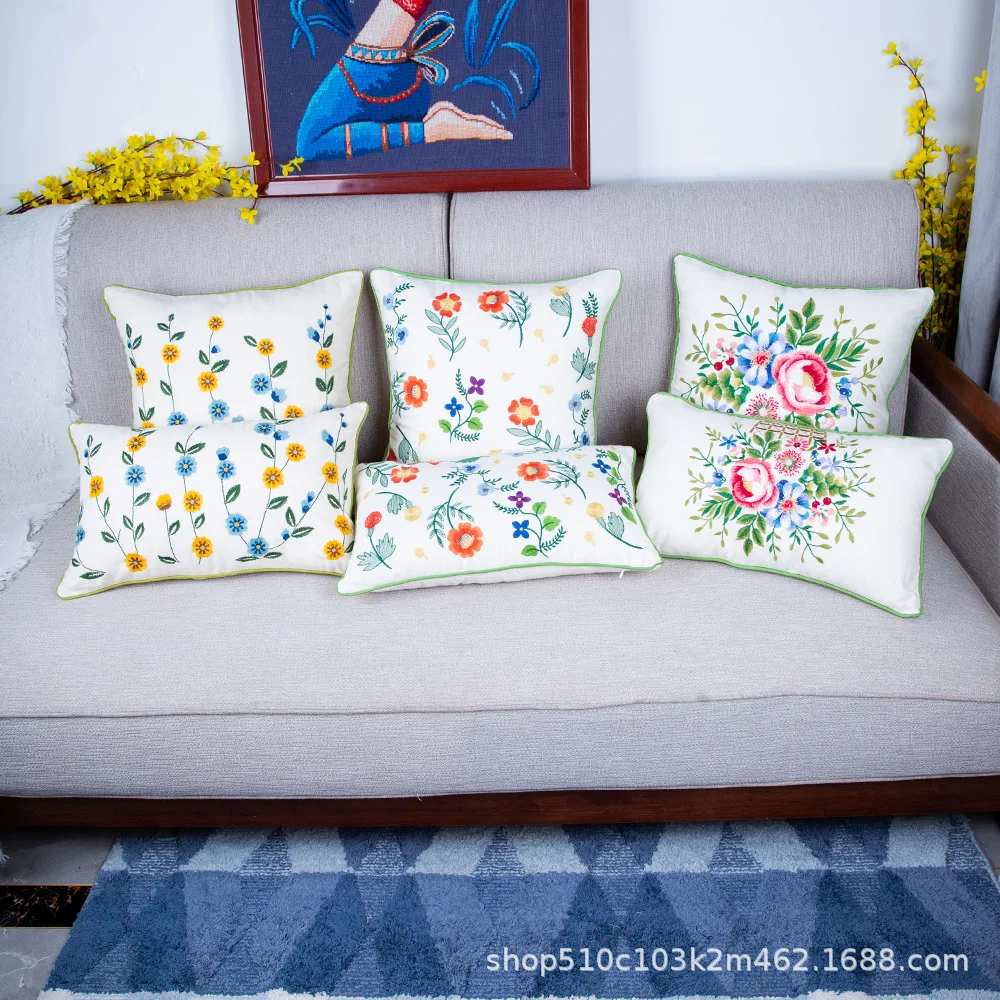 Cotton Canvas Pillow Case Modern Simple Pastoral Embroidered Sofa Cushion Throw Pillow Covers Living Room Decoration
