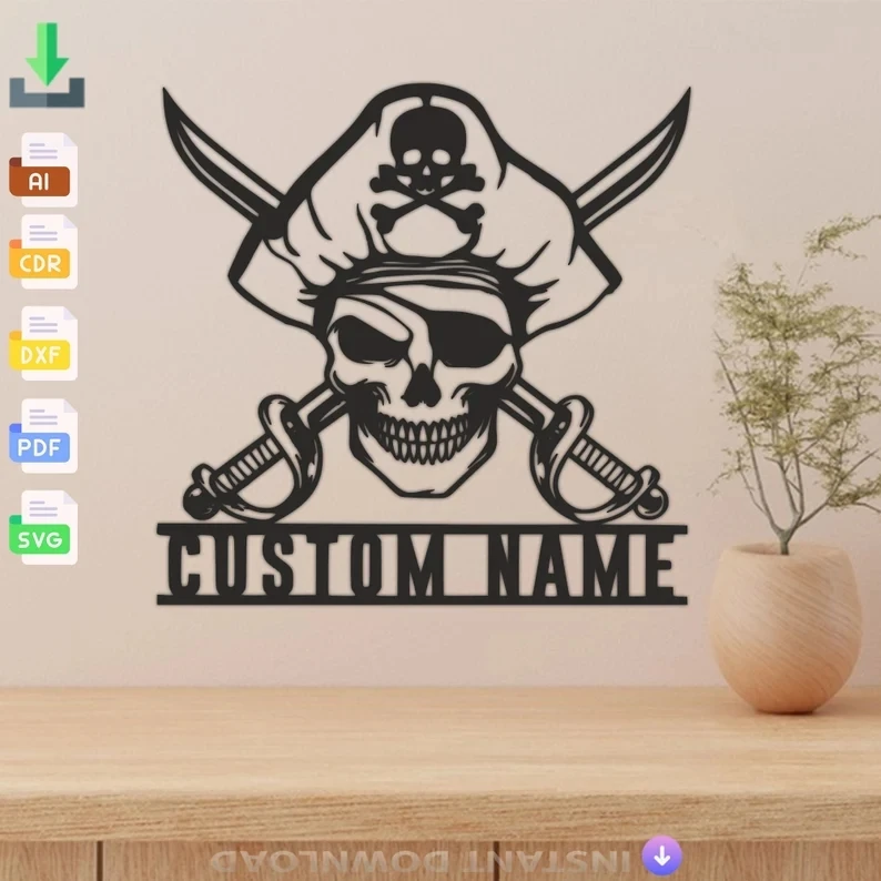 

1pc nice Pirate skeletons Personalized Text Iron Wall Signs Metal Wall Plaque For Home Decor Living Room Bedroom