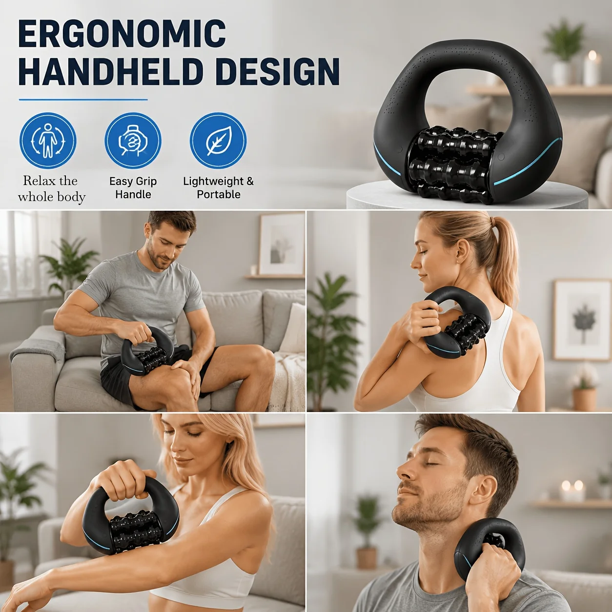 Rechargeable Handheld Electric Roller Massager Portable Impact Massage Tool for Shoulder Back Arm Leg Full Body Relief view 6