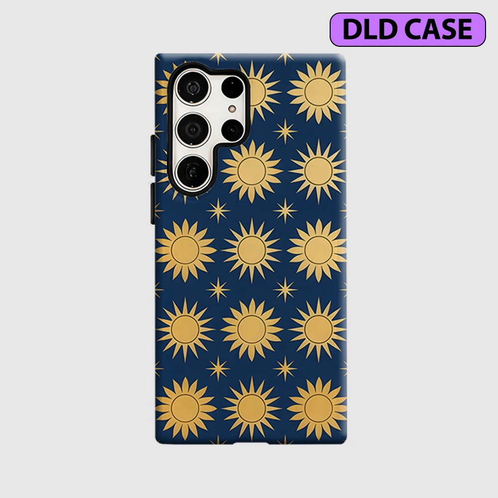 Navy Sun Star Phone Case for Samsung Galaxy S26 S25 Ultra S24 S23 Ultra Plus Shockproof Double Layer Tough Back Cover
