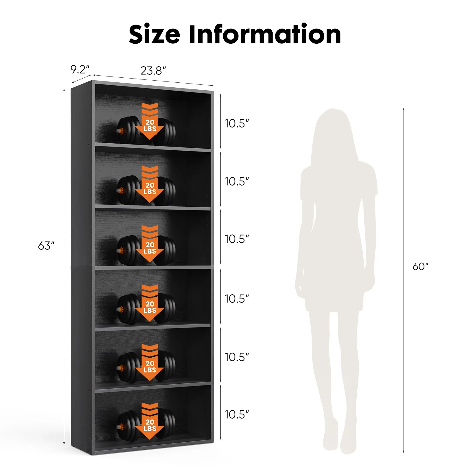 63-Inch 6-Tier Wooden Bookshelf 8