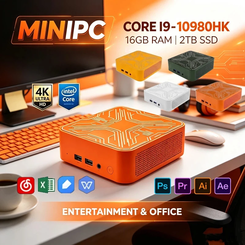 Multicolored Mini PC Intel Core I9-10980HK Win11 32GB+2TB SSD WiFi6 BT5.2 4K Portable PC for Gaming,Streaming & Video Works