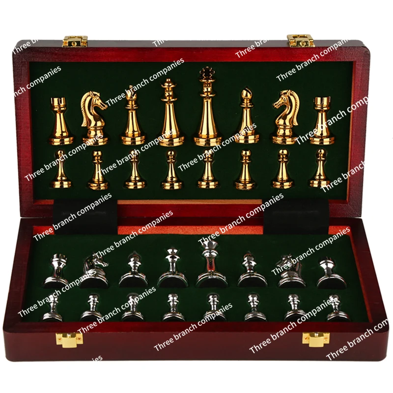 

Chess gift box set wooden folding chessboard metal retro European ornament
