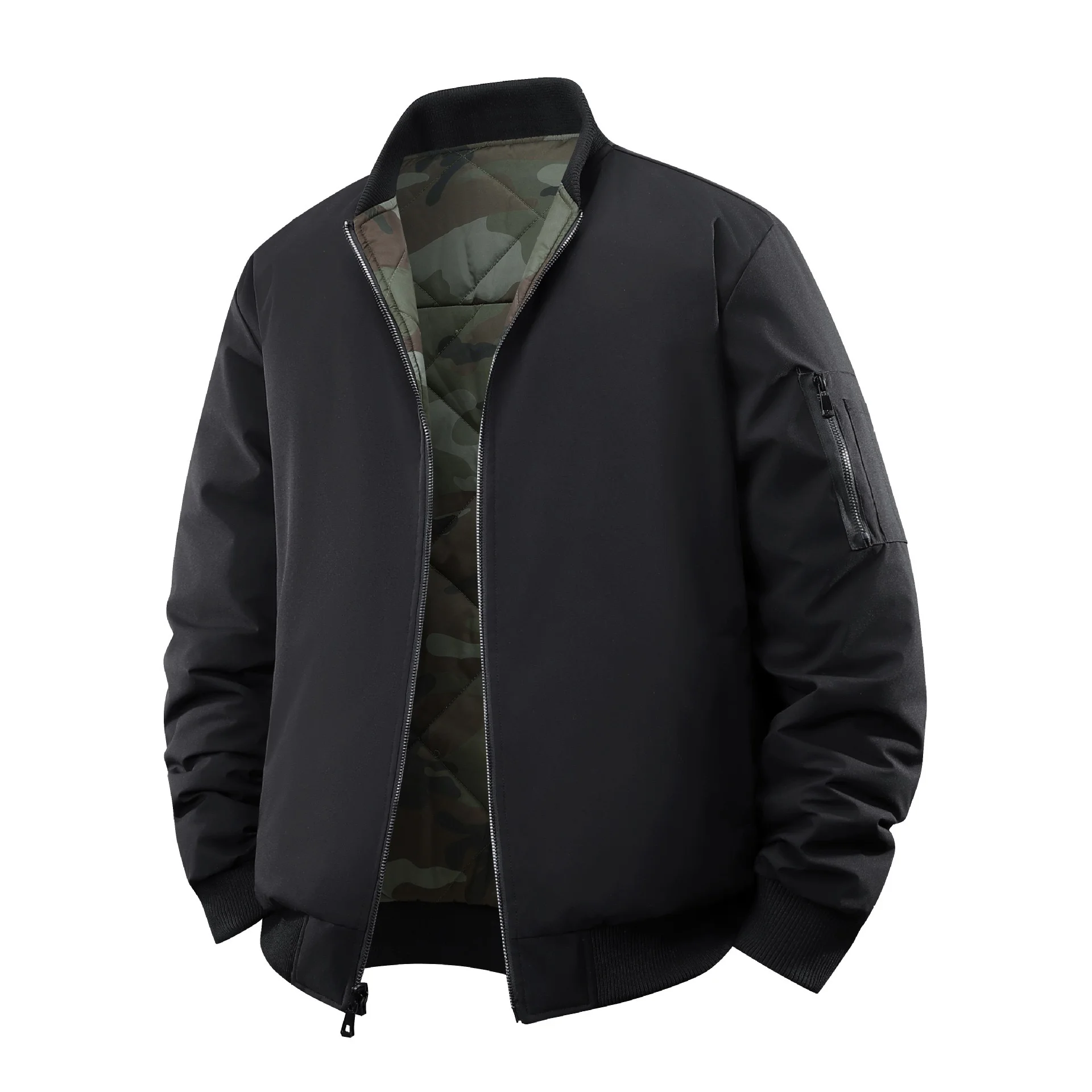 Winter Men Down Coat Fashion Printed Stand Collar Male Outerwear Long Sleeve Zipper Windproof Warm Man Two-sided Jacket