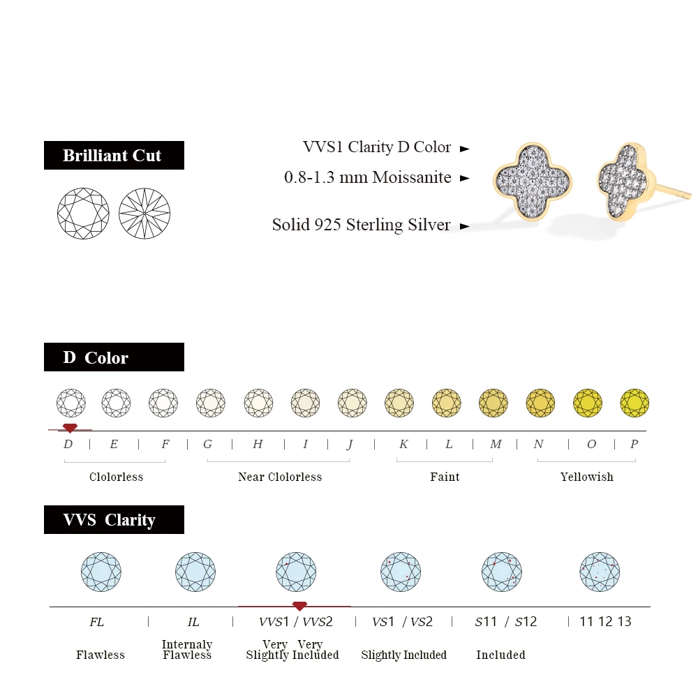 CHARMING Spakling Round Cut Full D VVS1 Color Moissanite S925 Silver Pure 10K 14K 18K Gold Earrings Women Wedding Fine Jewelry