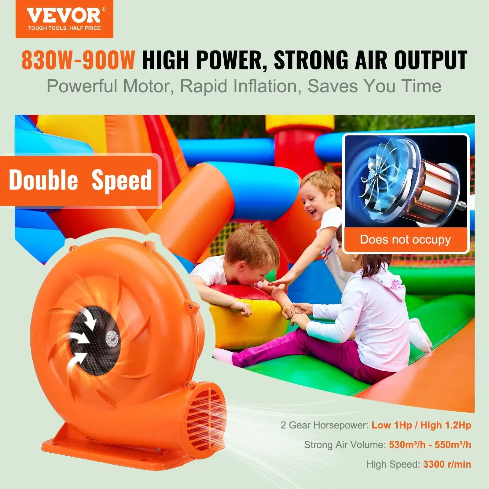 Inflatable Blower, 950W, 1 & 1.2 HP Bounce House Blower, Pump Commercial Air Blower for Inflatables