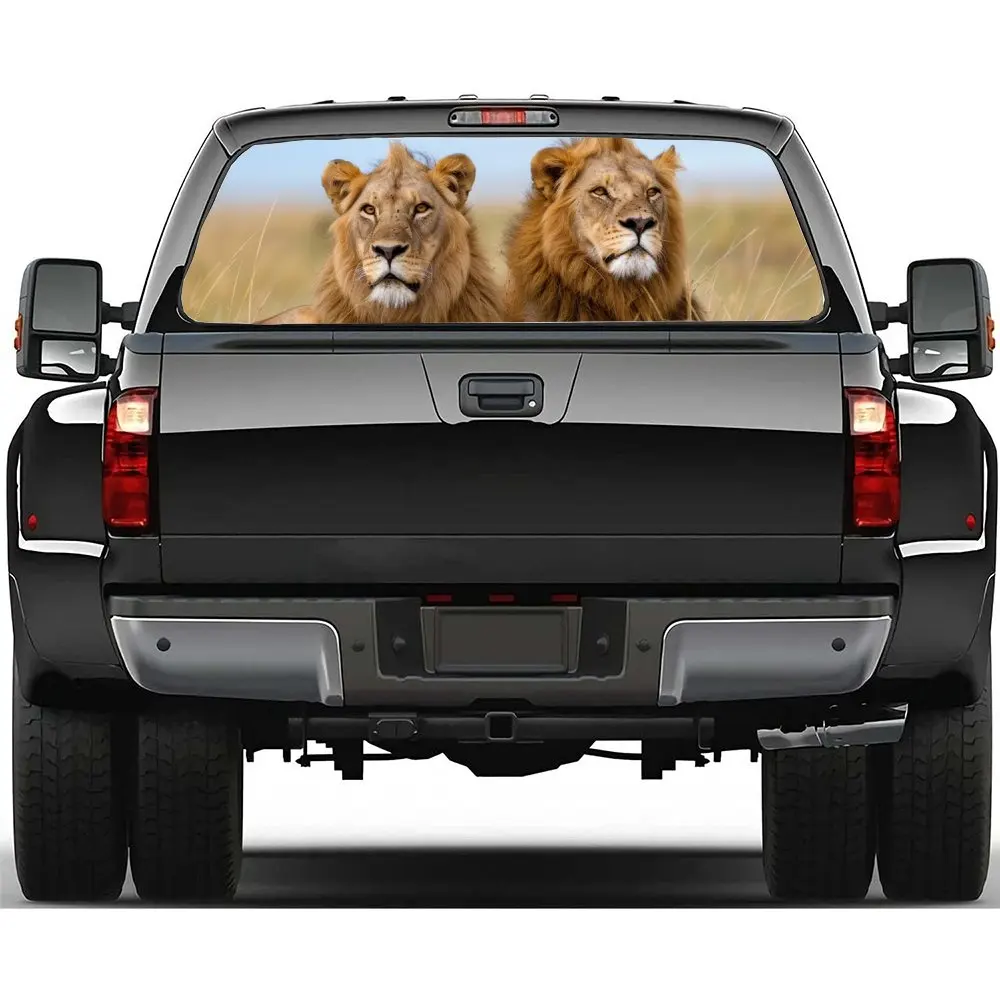 

Fierce Lions on The Grassland Car Rear Windshield Sticker Truck Window See Through Perforated Back Window Vinyl Decal Decoration