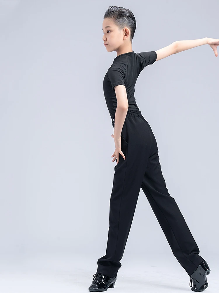 Vêtements de danse latine pour garçons, hauts à manches courtes, pantalons noirs, vêtements de concours de danse de salle de bal Cha Cha, vêtements de pratique latine DNV17954
