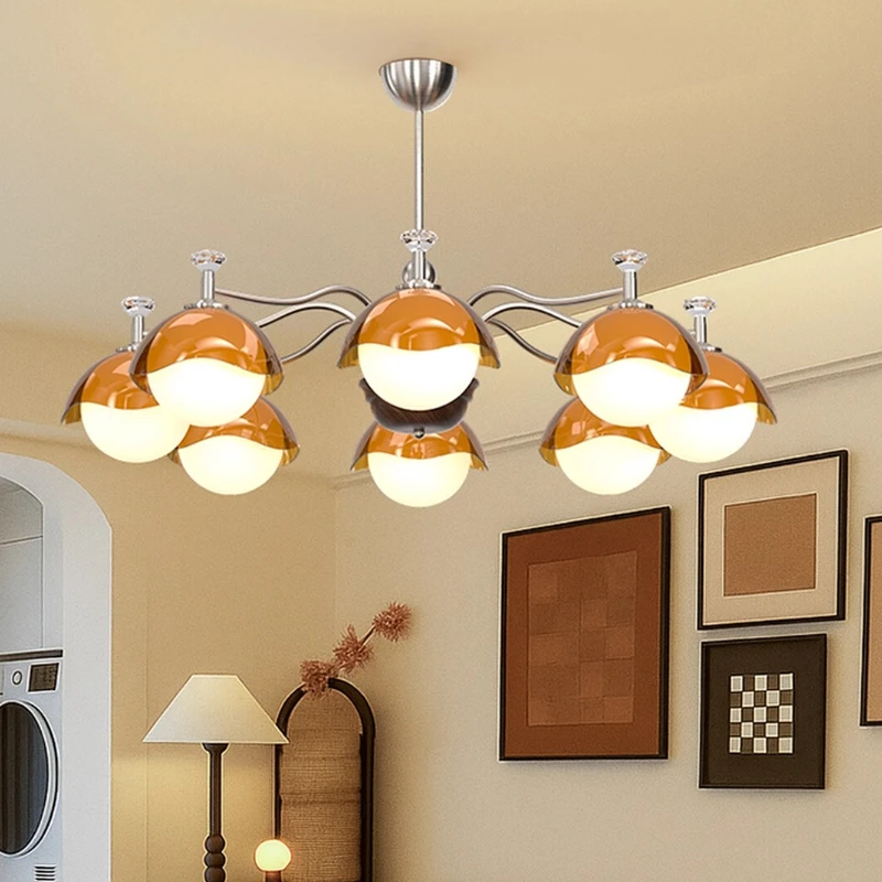 

French Design Medieval Chandeliers Iron Art Acrylic Pendant Light Eggshell Hanging Lamp Living Room Bedroom Restaurant Hotel Bar