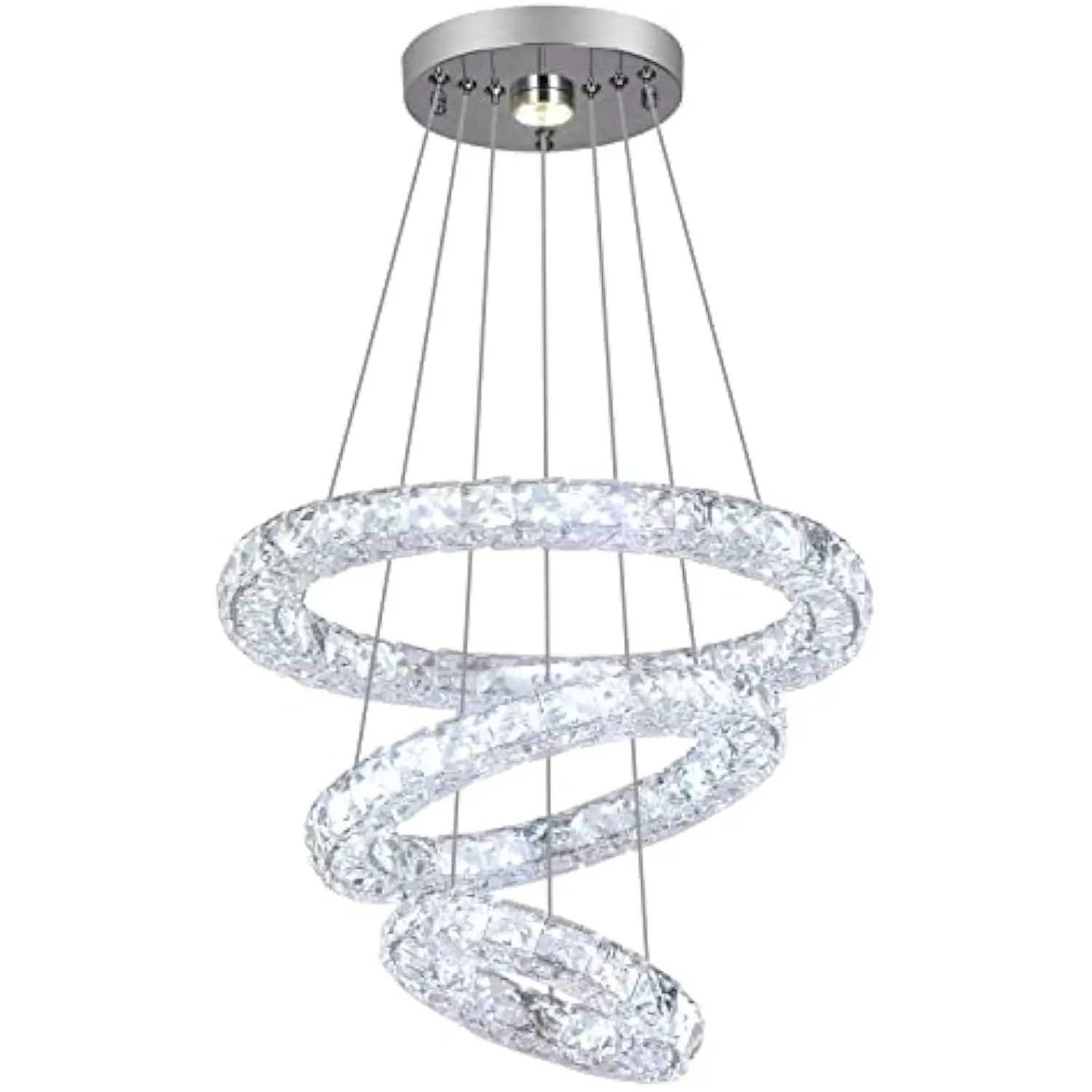

3 Rings Modern Crystal Flush Mount Chandelier - 3-Colors Changeable Crystal, 15.7''+11.8''+7.8'' Led Ceiling Light DIY Adjsi
