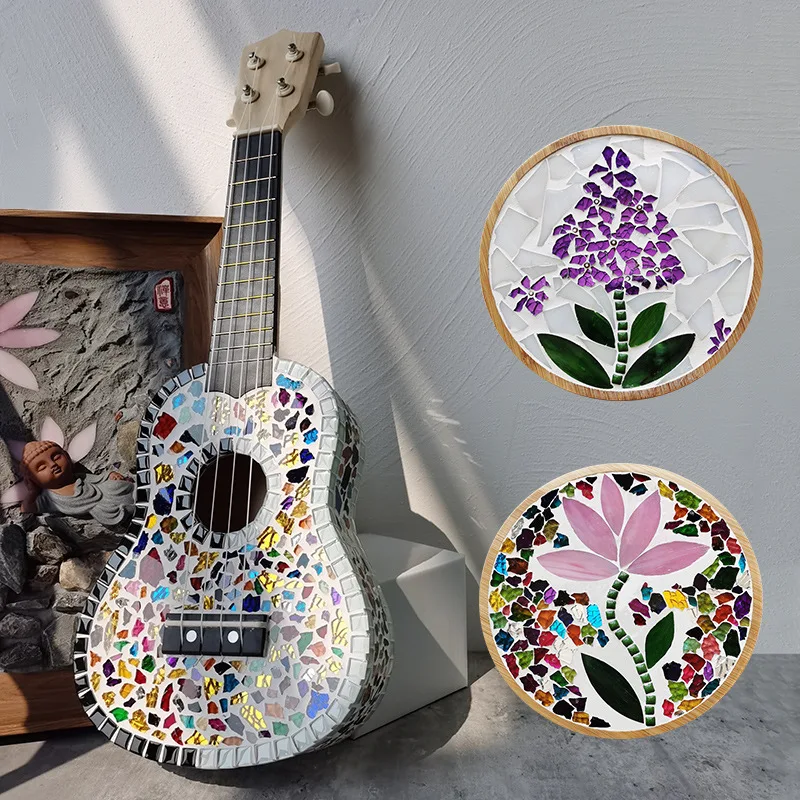 Colorful Ice Fragments DIY Creative Handmade Mosaic Inlay Art Color Tempered Glass Particles Transparent Broken Mirror Pieces