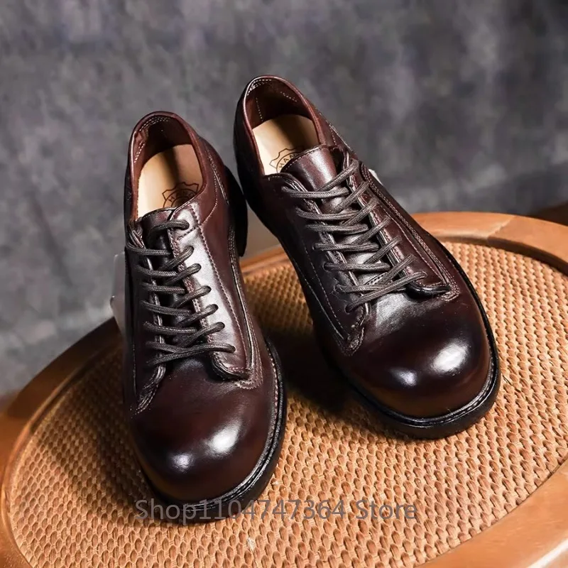 Men's Shoes handmade Vintage Casual Lace Up Genuine Leather Fashion Business Youth British Style Work Dress Leather Shoes Male