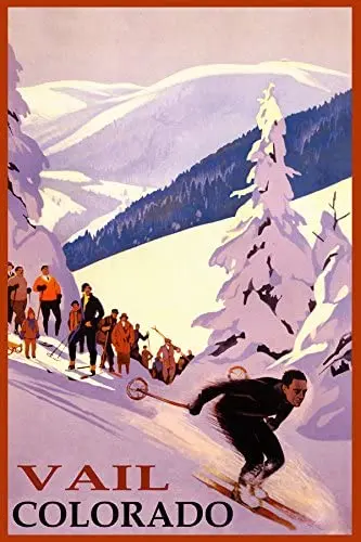 Winter Sports Vail Colorado SKI Mountains Downhill Skiing USA Travel Vintage Poster REPRO ON Paper OR Canvas