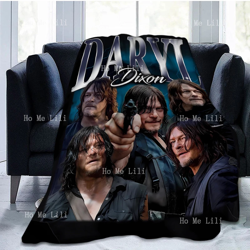 Retro Daryl Dixon Norman Reedus Rick Grimes Cozy Fuzzy And Lightweight Flannel Blanket