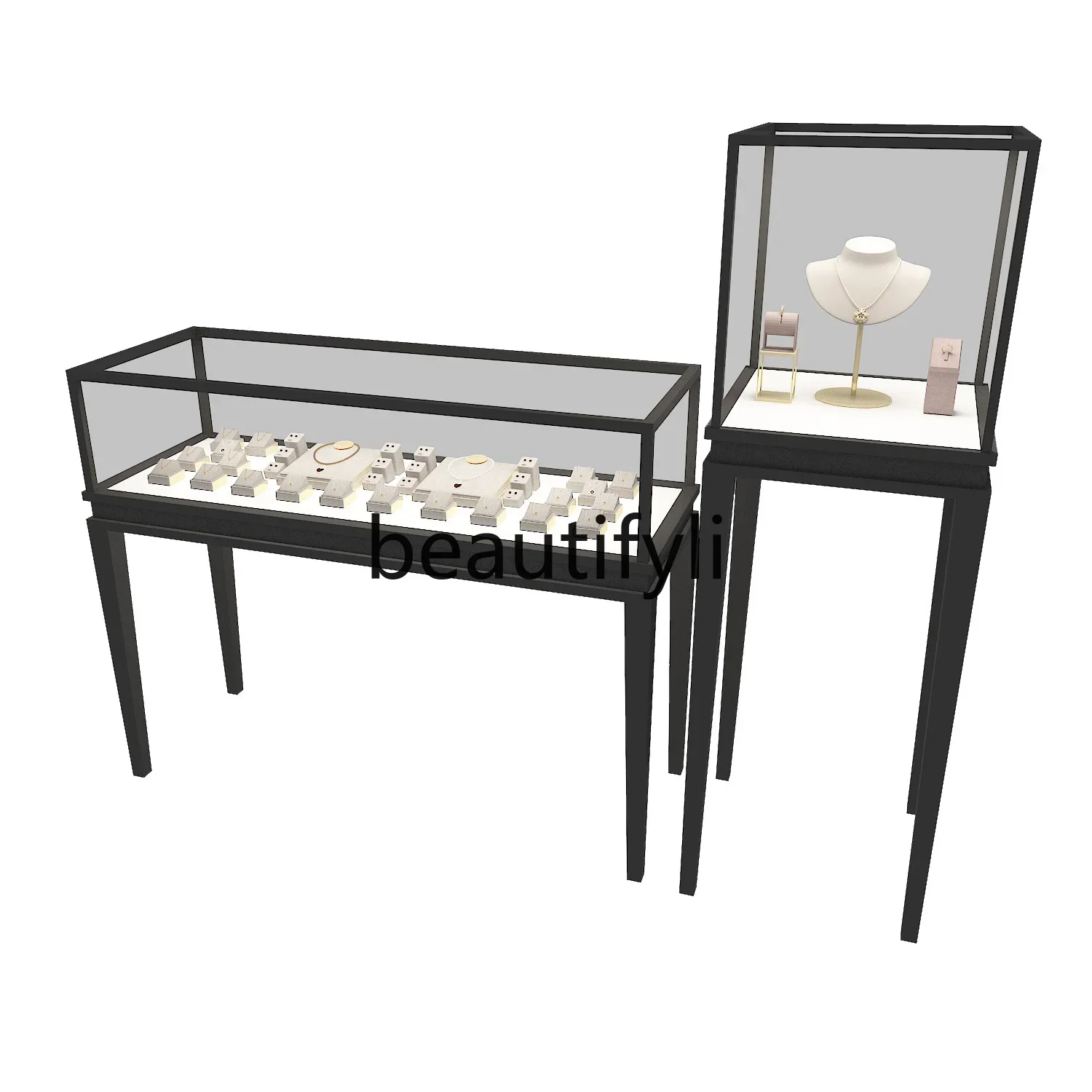 Stainless steel jewelry gold and silver jewelry display cabinet jade glass display cabinet product glass display cover