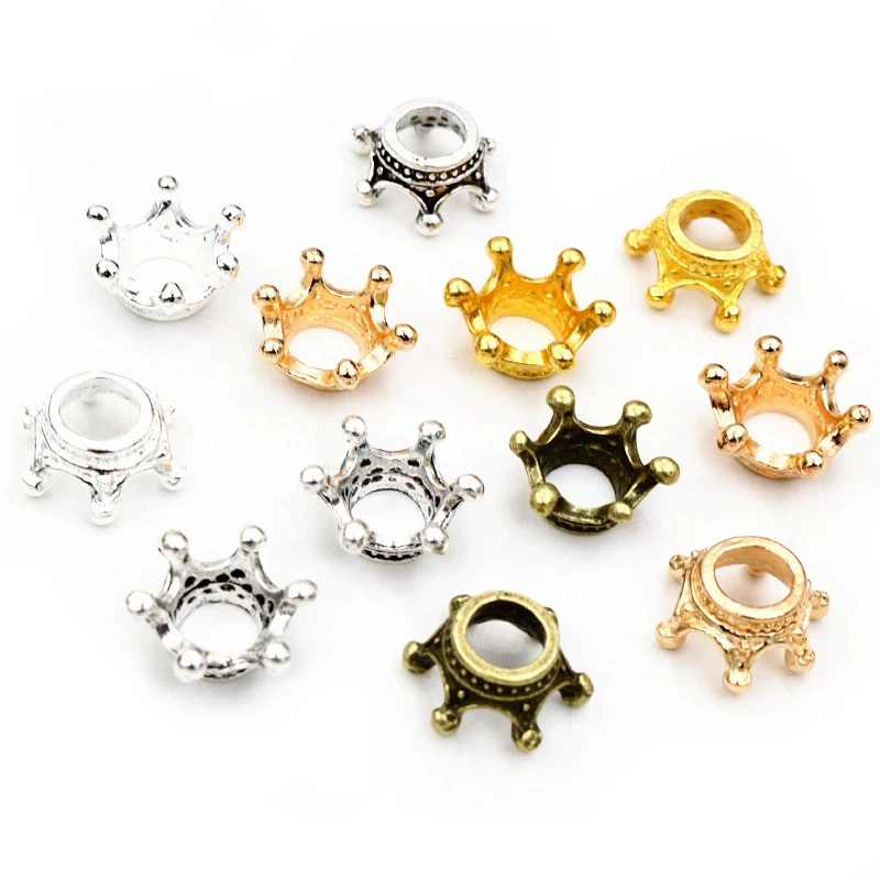 20pcs 14.5x6mm Alloy Loose Spacer Crown Beads Gold Silver Bronze Color Charms Beads for DIY Jewelry Making Bracelet Accessories