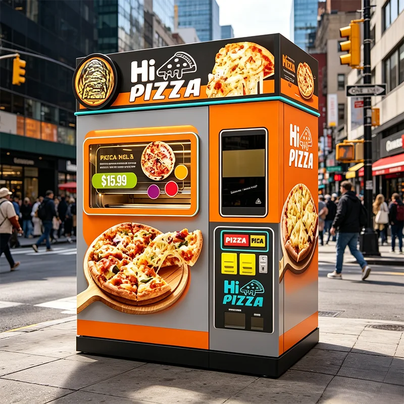 Automatic Pizza Vending Machine with 4 Layer Toppings Dispenser Pepperoni Mushroom Onion Bell Pepper